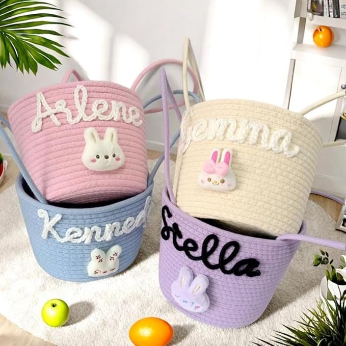 Personalized Easter Bunny Basket, Custom Name Baby Basket, Easter Gift for Kid Toddler,boy,girls (15x18x23cm)