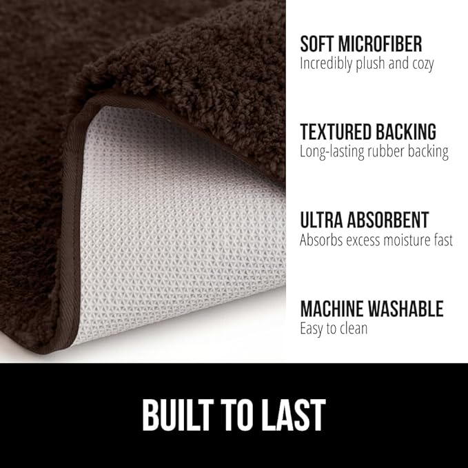 GORILLA GRIP Bathroom Rugs, Ultra Soft Absorbent Mat, Thick Plush Bath Rug, Machine Washable, Microfiber Quick Dry, Mats for Shower, Bathtub and Floor, Home Decor Accessories, 24x17, Brown