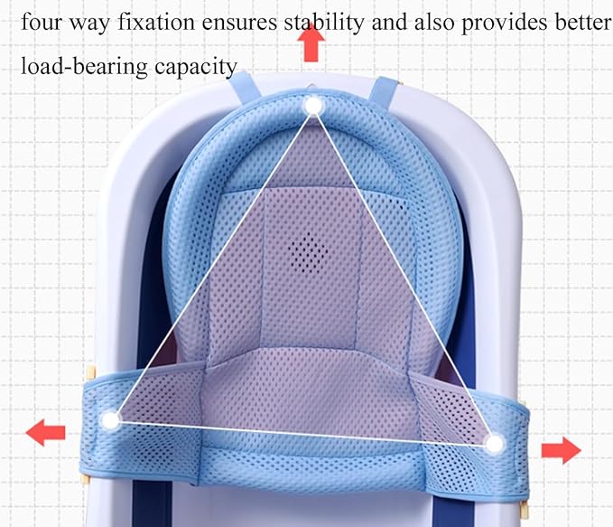 Adjustable Baby Bath Support Mesh Sling Non-Slip Infant Bathtub Shower Net Breathable Newborn Bath Cushion Pad Quick Drying Bathing Sling for Toddler Aged 0-3 (No Bathtub)