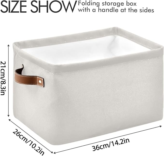 YETTASBIN Cream Solid Color Storage Basket 2pc, Large Collapsible Toys Clothes Organizer, Durable Canvas Storage Bin with Handle for Shelves Closet Laundry Home Office Decor