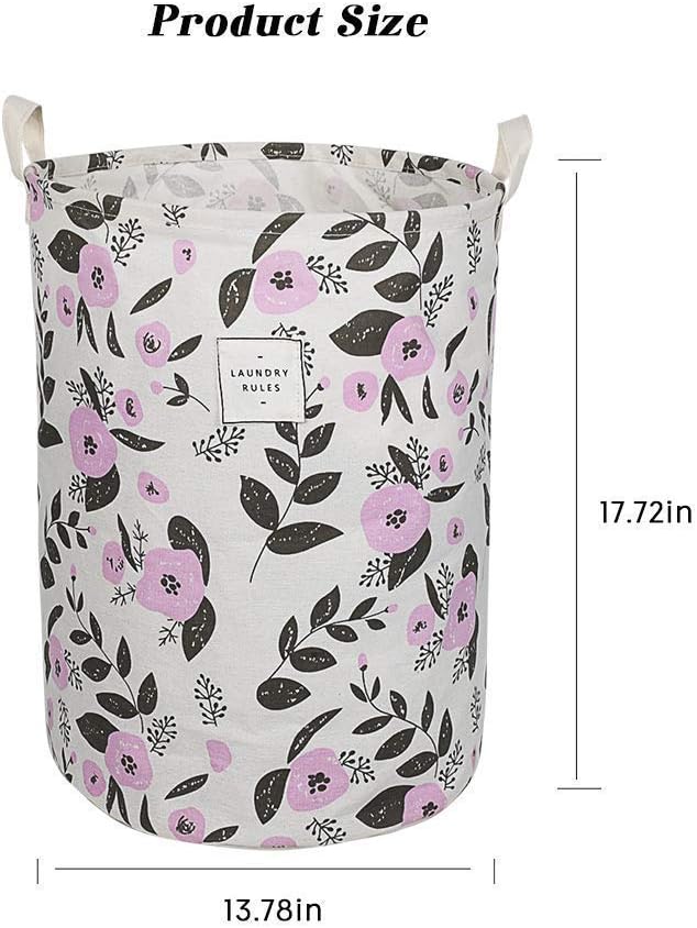 UUJOLY Collapsible Laundry Basket, Laundry Hamper with Handles Waterproof Round Cotton Linen Laundry Hamper Printing Household Organizer Basket, 19.7x15.7 inches, Purple
