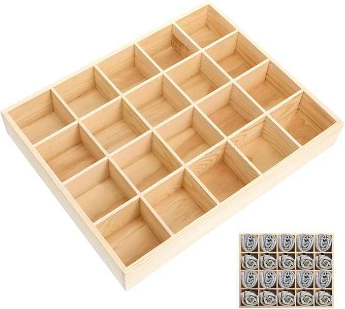 Amosfun Underwear Storage Case with 20 Compartments - Socks Organizer and Panties Drawer Divider Stackable Sundries Container for Closet and Dresser 13.38X10.62X1.96In