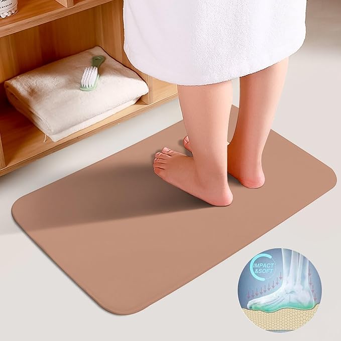 3 Pieces Bath Rug Sets, Terracotta Trend Color Bathroom Mat Set Non Slip U Shaped Contour Rug & Toilet Lid Cover
