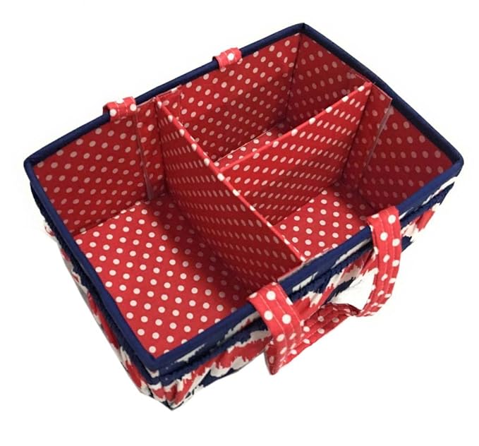 Bacati Mix and Match Nursery Fabric Storage Caddy with Handles, Navy/Red