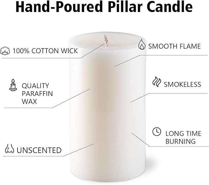 12 Packs White Pillar Candles, 50 Hours Long Burning Time Unscented Pillar Candles for Emergency,Wedding,Church, Dripless and Smokeless Table Candles Pillar, White Candles for Party, Relaxing