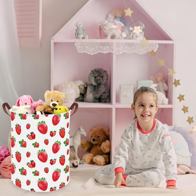Strawberry hamper,Baby Laundry Hamper kids laundry Basket,Waterproof foldable kids laundry basket,Toy Storage Bin,Strawberry Room Decor,Gift Baskets(Strawberries)