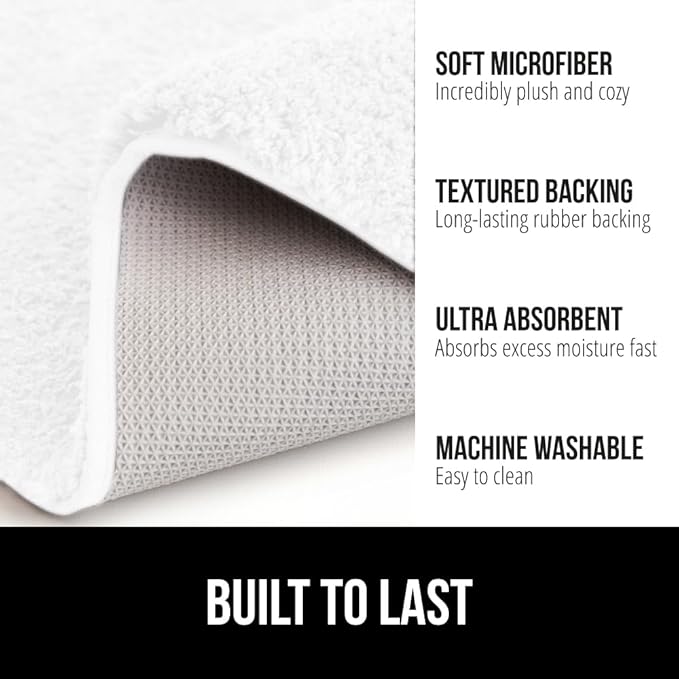 GORILLA GRIP Bathroom Rugs, Ultra Soft Absorbent Mat, Thick Plush Bath Rug, Machine Washable, Microfiber Quick Dry, Mats for Shower, Bathtub and Floor, Home Decor Accessories, 24x17, White