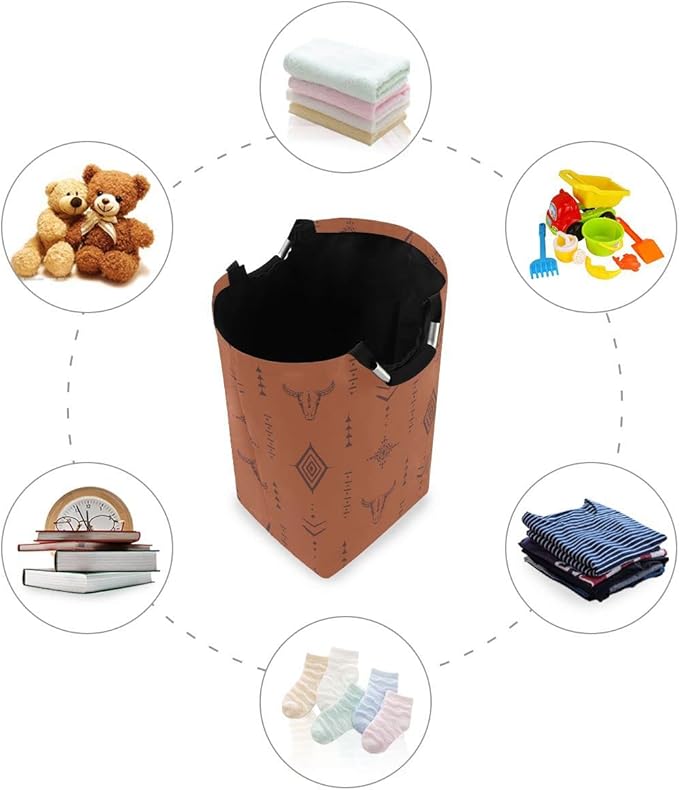 Western Bull Boho Large Laundry Hamper Basket, Collapsible Laundry Bag Storage Bins Baskets with Handles for Laundry, Bedroom, Home Decor