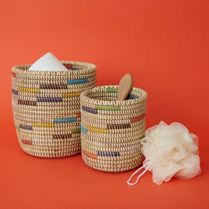 Small Tumbler Basket Set Beige Rainbow Swirls