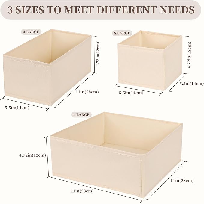 Drawer Organizer Clothes, 16 Pack Dresser Organizer Bins, Foldable Closet Organizers and Storage Fabric Dresser Bins, Shallow Drawer Dividers for Clothing, Underwears, Socks, Tie