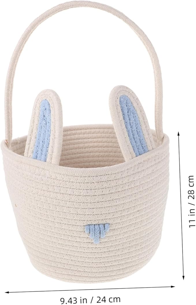 Easter Bunny Basket with Woven Cotton Rope Cute Ear Design for Teen Storage Multi-functional Cotton Toy and Snack Organizer for Home and Nursery