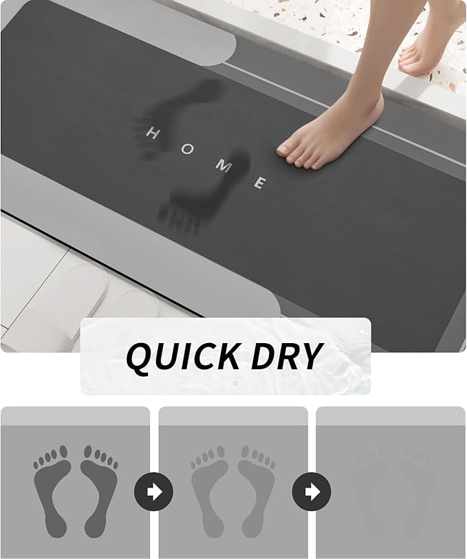 Housego Absorbent Bath Mat Magic Rug, Quick Drying Magic Bath Mat Non-Slip Floor Rug Rubber Backed for Bathroom Kitchen Shower Sink, Water Absorbent (1PC, 16.93''x34.65'', Dark Gray)