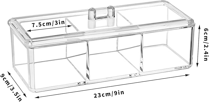 dedoot Plastic Drawer Organizer, Clear Acrylic Vanity Desk Storage and Organizer, 3 Compartment Make Up Holder with Lid Bathroom Display Storage Container for Jewelry, Small Items, 9.17x3.7X3.46 Inch