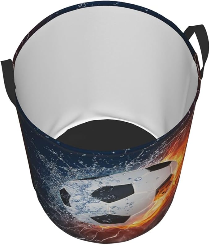 Soccer Ball In Fire And Water Round Laundry Hamper Sport Football Storage Basket Toys Clothes Organizer Bin For Home Bathroom Bedroom Dorm Nursery, 62l