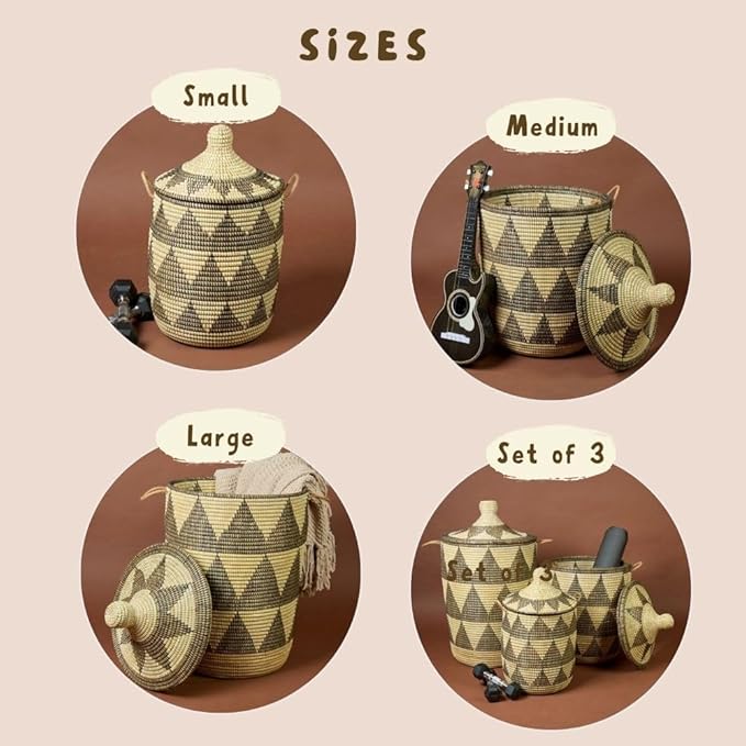 Decorative Storage Basket, Organizing, Bedroom Laundry Hamper, Nursery Toys Bin, Living Room Blanket Storage, Wicker, Woven, With Lid, Handles, Medium, Black Beige