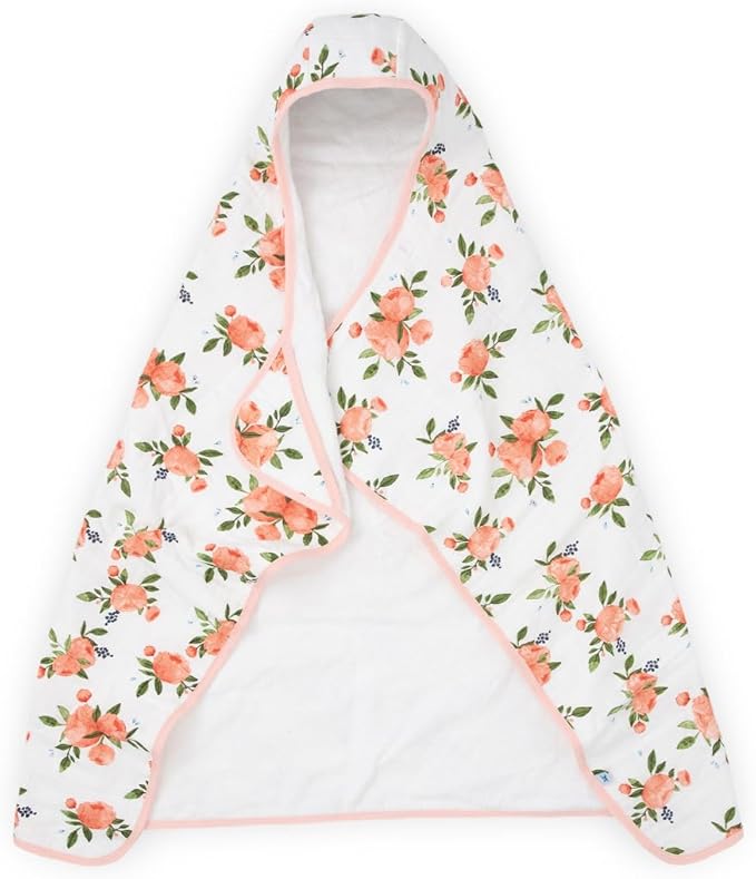 Little Unicorn Hooded Bath Towel | Absorbent Cotton & Terry Blend | Larger Size for Baby & Toddlers, 1-6 Years (Watercolor Roses)