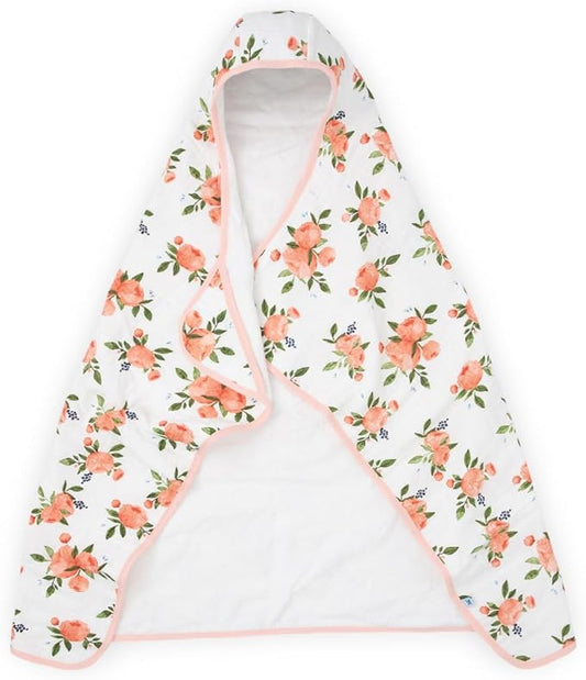 Little Unicorn Hooded Bath Towel | Absorbent Cotton & Terry Blend | Larger Size for Baby & Toddlers, 1-6 Years (Watercolor Roses)