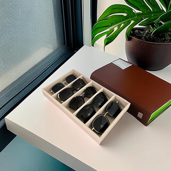 Luxurious 5 Grid Beige Velvet Eyewear Storage Sunglasses Jewelry Tray Organizer Soft Protection Drawer Divider Store Display