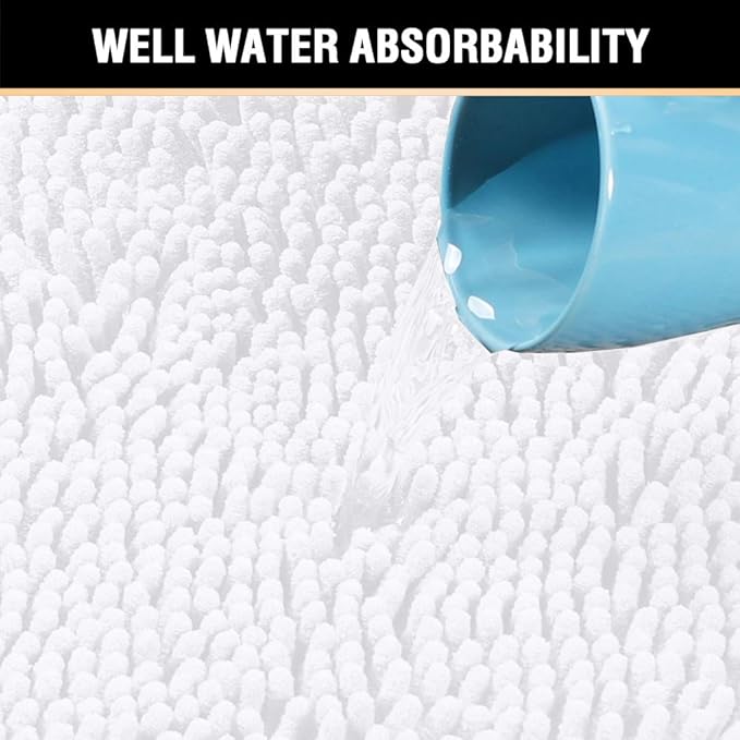 H.VERSAILTEX Pure White Bath Rug Super Soft Microfiber Non Slip Mat Absorption Shaggy Shower Rugs for Bathroom, Easy Care Machine Wash, 20 x 32 Inch