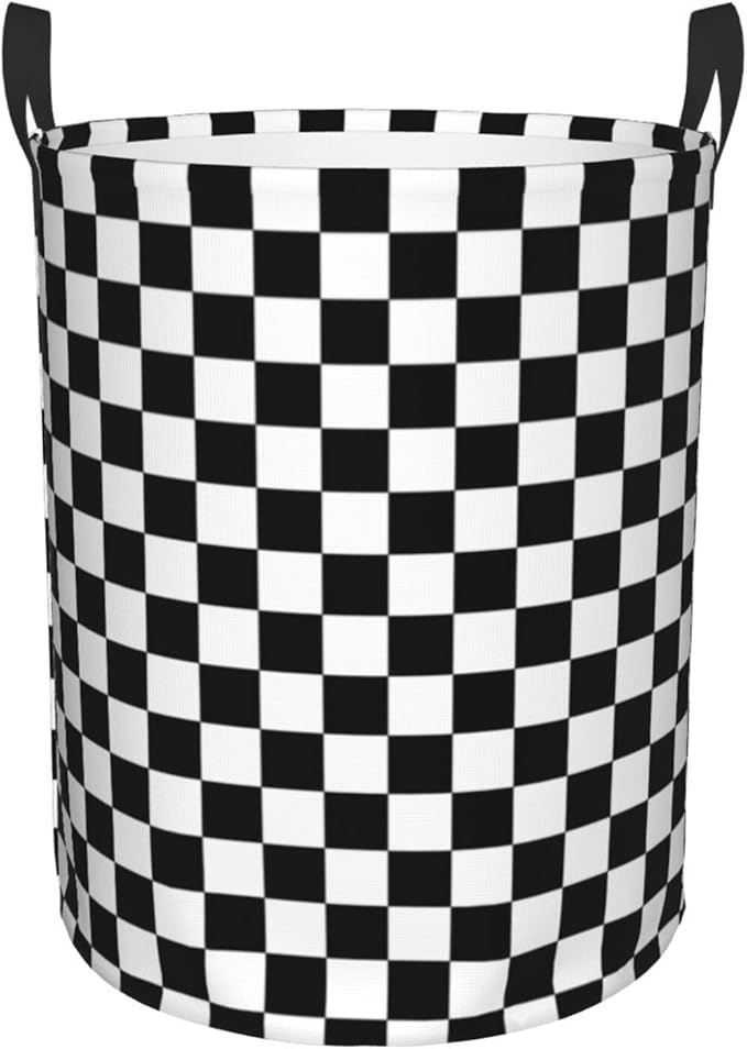 Laundry Basket Black White Checkered Decor,Waterproof Laundry Hamper Race Car Room decor Collapsible Laundry Baskets With Handles,Toy/Clothes Storage Basket For Home Bedroom Bathroom Decor