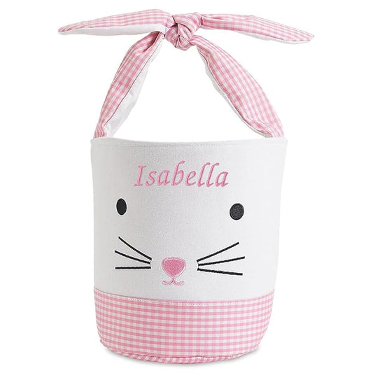 Lillian Vernon Personalized Kids Pink Gingham Easter Bag - 10" Diameter x 10.5"Tall, 100% Polyester Easter Basket, Add Initials or a Name, Easter Treat Bag