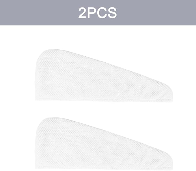 2 Pack Microfiber Hair Towel Wrap for Women, Hair Drying Towel with Button, Towel Turban,Head Towel to Dry Hair Quickly Lint Free, White