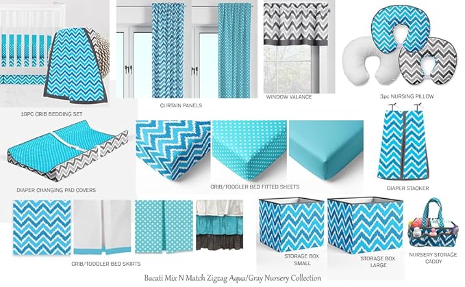 Bacati Mix and Match Nursery Fabric Storage Caddy with Handles, Turquoise