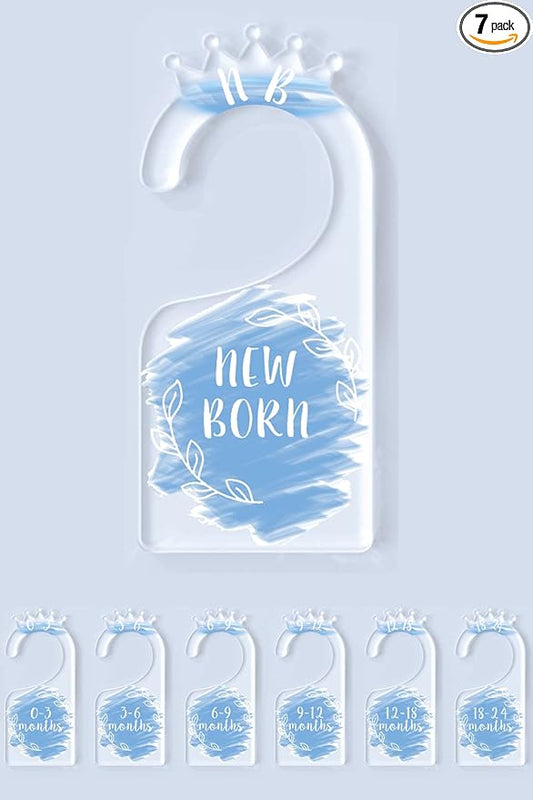 OneDream Baby Closet dividers Hanger separators - Set of 7 Baby Clothes dividers for Closet from Newborn to 24 Months, Acrylic Infant Clothes Divider (Blue)