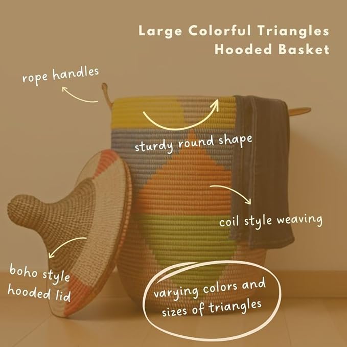Colorful Triangles Wicker Baskets, Storage Hampers for Laundry, Blankets, Toys, Bedroom, Living Room, Nursery (Large)