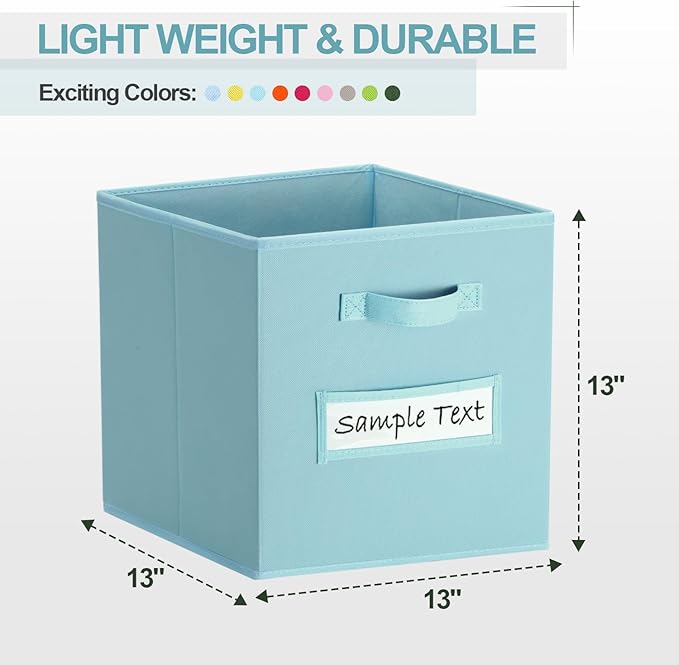 artsdi Fabric storage cubes (8 Pack) 13 Inch Cube Storage Bin, cube organizer bins with 8 Labels Window Cards & a Pen, Foldable cube organizer bins and Storage Box, Sky Blue
