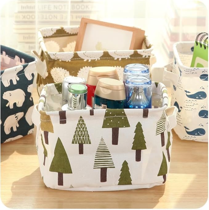 Fabric Basket Mini Storage Basket 4 Pack Small Canvas Baskets Desk Storage Organizer For Keys Small Baket For Organizing 7.9"×6.3"×5.5"- 4 pack