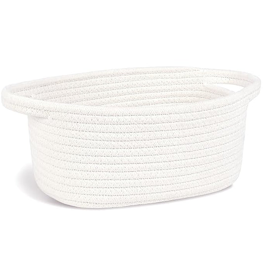 ABenkle Small Storage Basket, Mini Basket, Cute Tiny Cotton Rope Woven Basket, Shelf Basket, Boho Decorative Toy Storage Bin Gift Baskets, White