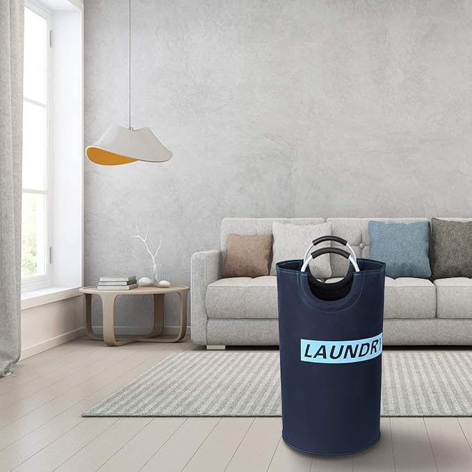 ZERO JET LAG 82L Large Laundry Basket Collapsible Fabric Hamper Tall Foldable Laundry Bag Handles Waterproof Washing Bin Clothes Travel Bathroom College Essentials Storage (Dark & Light Blue, L)