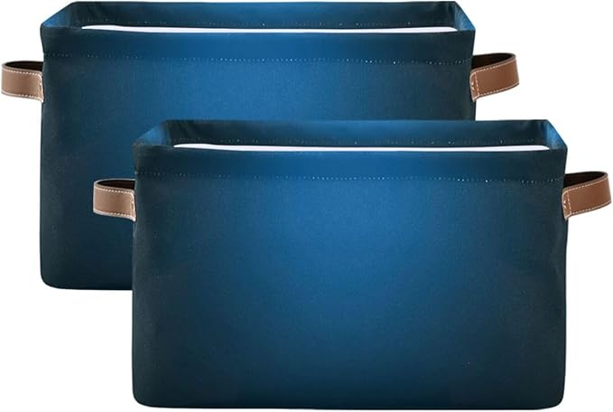 YETTASBIN Blue Solid Color Storage Basket 1pc, Large Collapsible Toys Clothes Organizer, Durable Canvas Storage Bin with Handle for Shelves Closet Laundry Home Office Decor