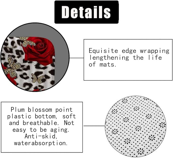 4PCS/Set Black and White Leopard Print Shower curtain Romantic Red Rose Safari Animal Skin Fur Valentine's Day Fashion Bathroom Decor Non-slip Bath Rug Cheetah Print Gifts for Women, Butterfly