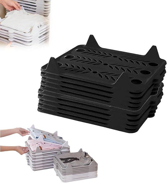 5/10 Pack Stackable Closet Organizer - Interlocking Shirt Folding Boards & Shelf Dividers, Space-Saving Wardrobe for T-Shirts, Jeans, Sweaters, Perfect for Home, Apartment (10, Black, 13 * 10 inch)
