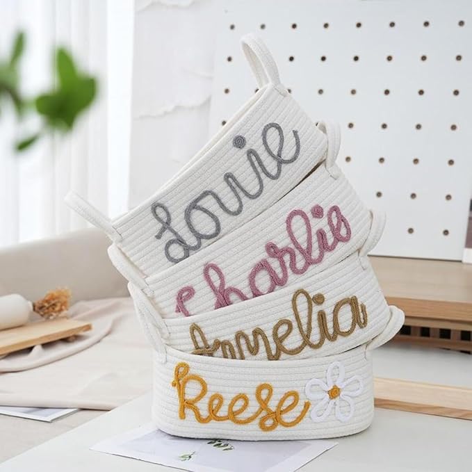 Personalized Woven Storage Basket With Name Baby Toy And Nursery Storage Basket， Personalized Baby Handmade Gift Baskets，Custom Baby Shower Basket Gift(32 * 15 * 11cm)
