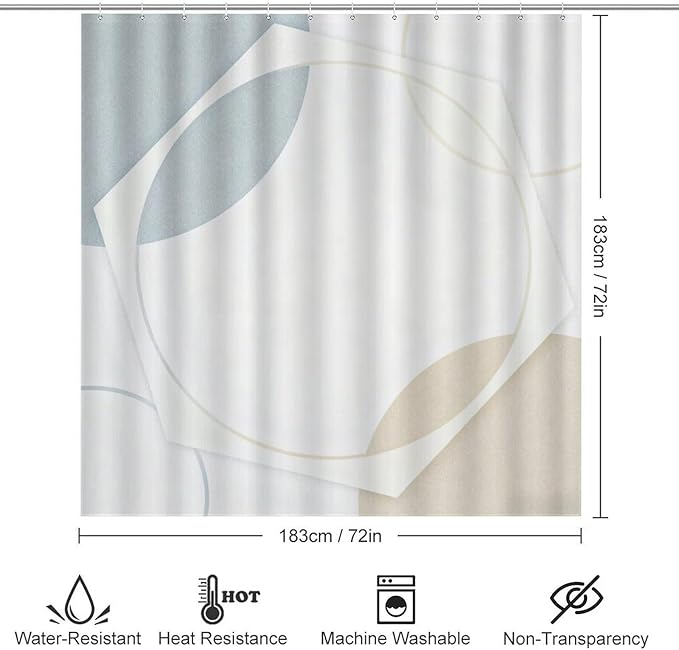 4 Piece Bathroom Rug Set with Shower Curtain, Non-Slip Bath Mat Toilet Cover Set, Geometric Grids Bathroom Rug Sets
