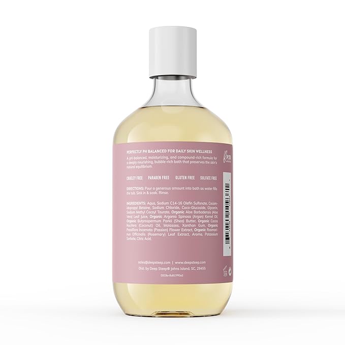 Deep Steep Passionfruit Guava Bubble Bath for Women, Hypoallergenic, Clinically Tested, Clean Formula for Sensitive Skin, Sulfate-Free, 17 fl oz Bottle, Essential Bath Accessories