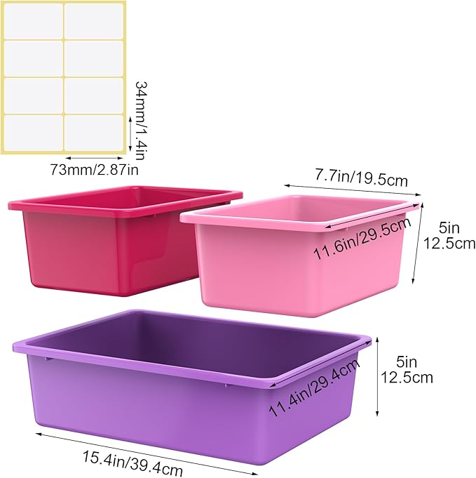 Zonon 12 Pcs Plastic Cubby Bins Office Storage Container Storage Bins Plastic Organization with 1 Pack Self Adhesive Label for Library Office Home Nursery(Mermaid Color)