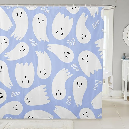 Happy Halloween Shower Curtains,Watercolor Taro Purple Paint Print Bath Curtain,Kids Skull Ghost Cloth Fabric Bathroom Decor Set with Hooks,84" Long