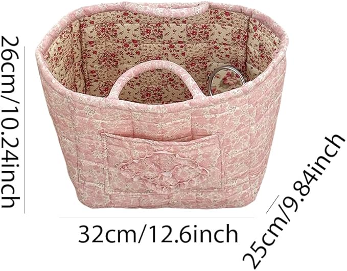 JQWYGB Foldable Laundry Basket Boho Bear Storage Basket Floral Quilted Fabric Car Storage Basket Handles Large Laundry Baskets for Clothes and Dolls