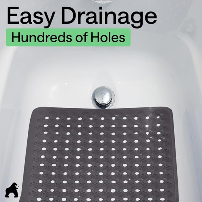GORILLA GRIP Patented Bath Tub Shower Mat, Machine Washable Bathtub Floor Liner Mats, Suction Cups and Drain Holes to Keep Tubs Clean, Soft on Feet, Bathroom Essentials, 35x16 Inch, Charcoal Opaque