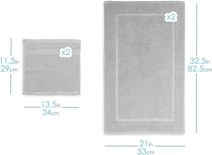 Hearth & Harbor Bath Mat Towels - 100% Ring Spun Cotton Luxury Bath Mat Floor Towels - Ultra Soft & Highly Absorbent Bath Towels Set of 4 - Gray