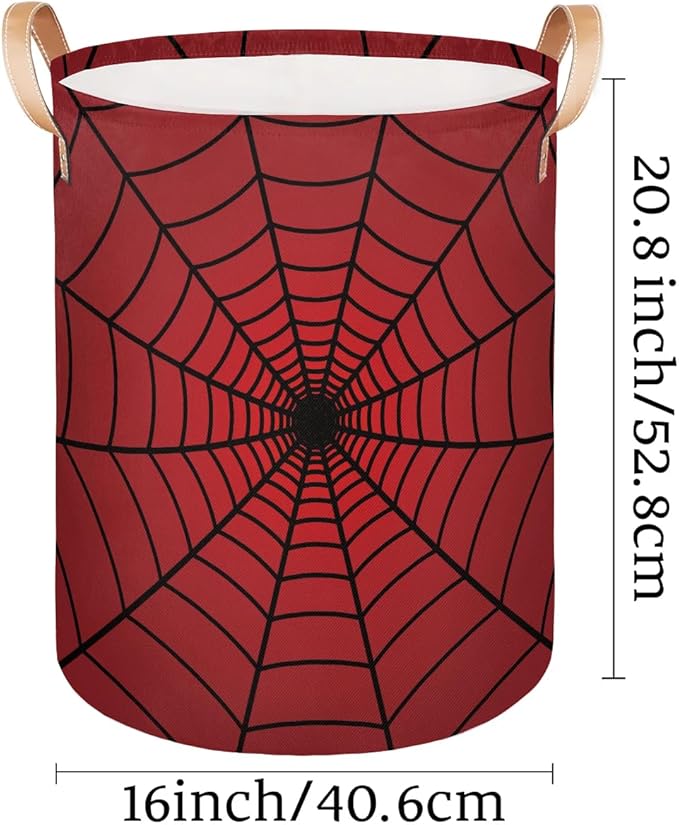 Red Spider Web Laundry Hamper Basket for Boys 18" Collapsible Polyester Sturdy & Lightweight Clothes Storage Bin with Handles for Kids Room Bedroom Bathroom Living