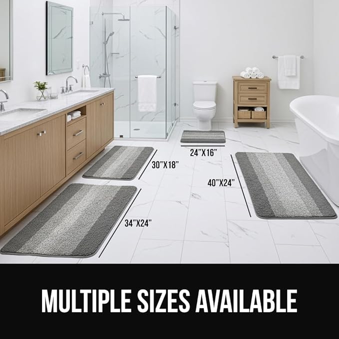 GORILLA GRIP Soft Plush Bathroom Rugs with Textured Rubber Backing, Absorbent Quick Dry Bath Mat, Machine Washable Shower Mats, Home Décor Accessories, Bathmat Rug Floor Essentials, 24 x 16 Ivory