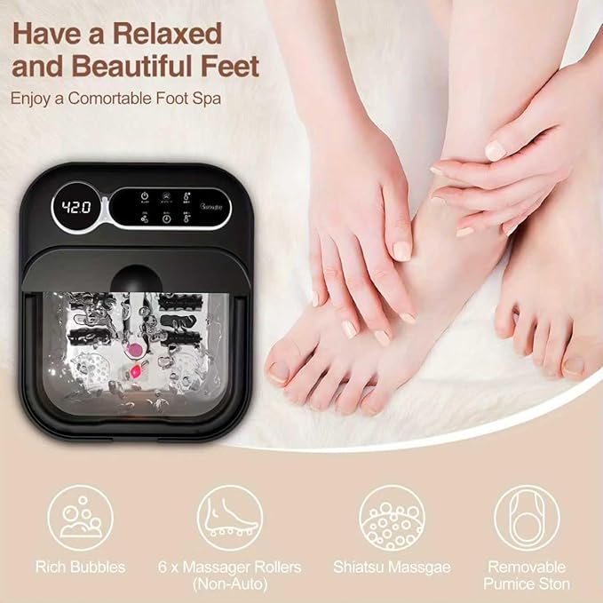 Collapsible Foot Spa And Massager with Heater And Temperature Control, Foot Bath Bowl with Bubbles, Six Massage Rollers, Vibration And Red Light, Foot Soak. Winter Must-Have Foot Spa Massager