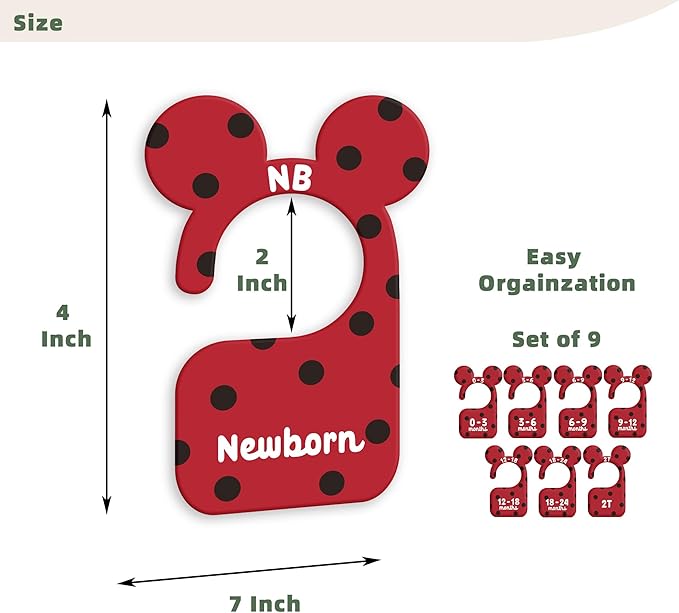 JMOST Baby Closet Dividers for Nursery Closet Organizer, Newborn to 24 Months Size Clothes, Black Red Hangers with Size Dividers, Double Sided