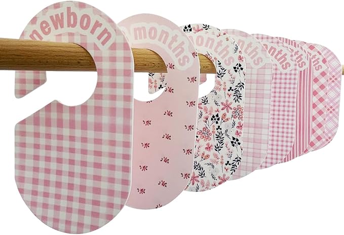 Baby Closet Divider, Baby Wardrobe Organizer, Double-Sided Design, Nursery Decor Clothes Hanger Dividers for Sorting 8 Sizes from Newborn to 12+ Months (Pink)