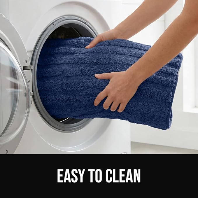 GORILLA GRIP Textured Backing Bathroom Rugs, Soft Memory Foam Absorbent Striped Bath Mats Set of 2, Machine Washable Fade Resistant, Floor Bathmat, Home Decor Shower Essentials, Navy 24x16 and 30x18